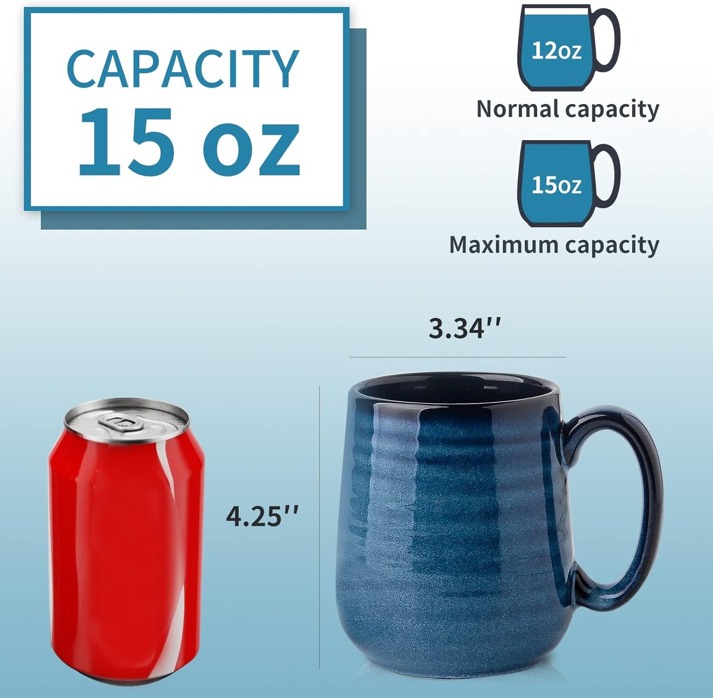 Coffee Mugs Set of 6, 12 Ounce Coffee Cups Set with Handle