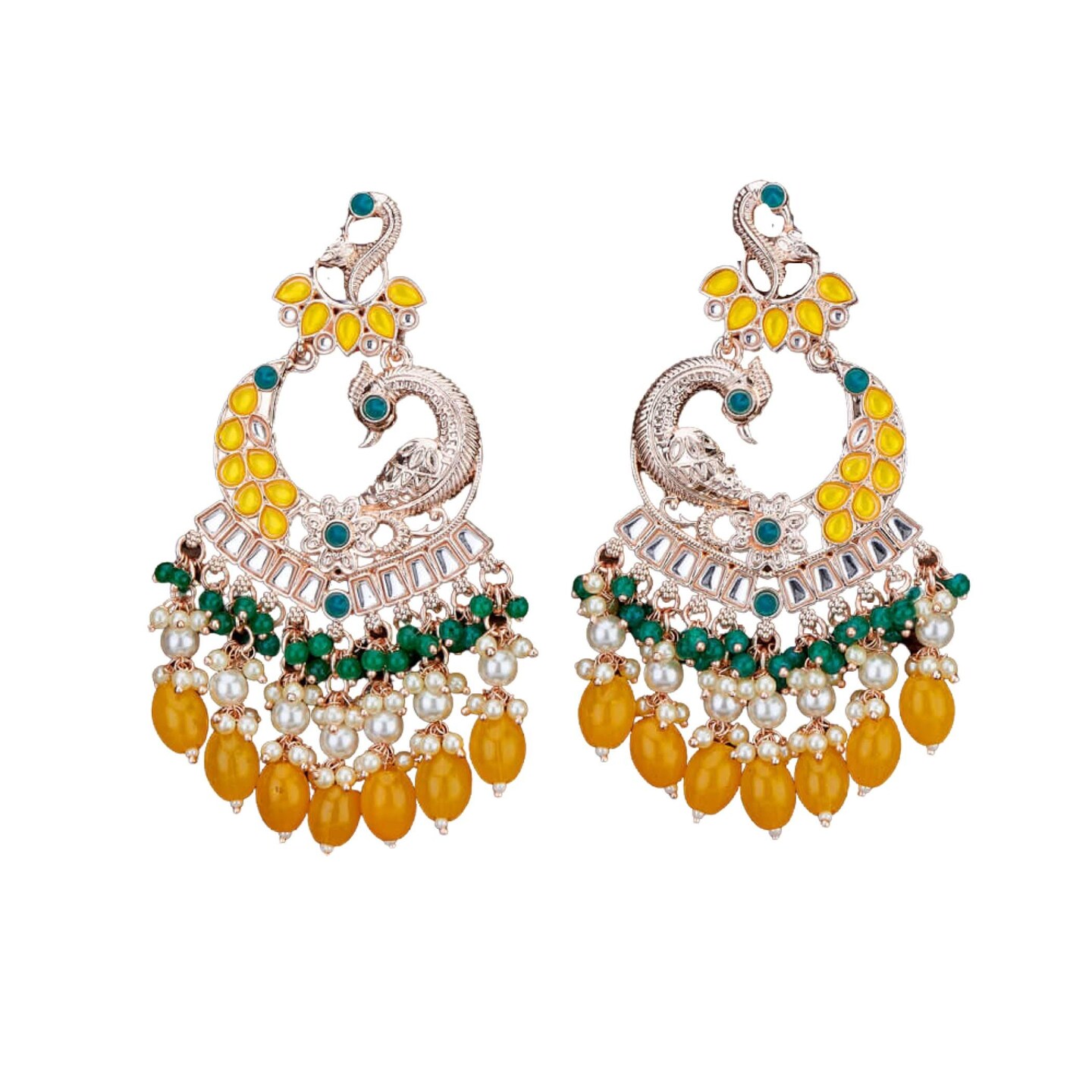 Oversized / Big Indian Jhumka Earrings for Women - Indian Peacock Earrings Ethnic Chandbali Jhumki Kundan & Faux Pearl Beaded Bollywood Style Dangle Earring