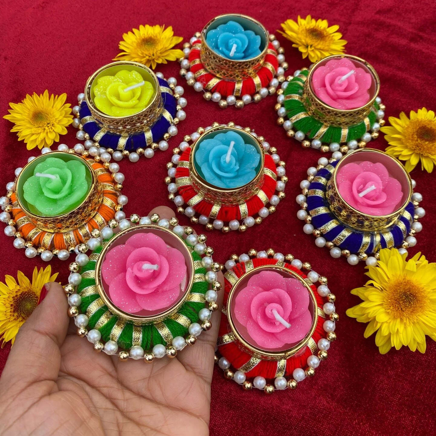 Pearl Candle Holder, Rangoli Indian Diya T-light Stand for Centerpiece, Dining Table, Home & Temple Decor – Festival of Light, Diwali, Christmas, Thanksgiving & Housewarming Gift