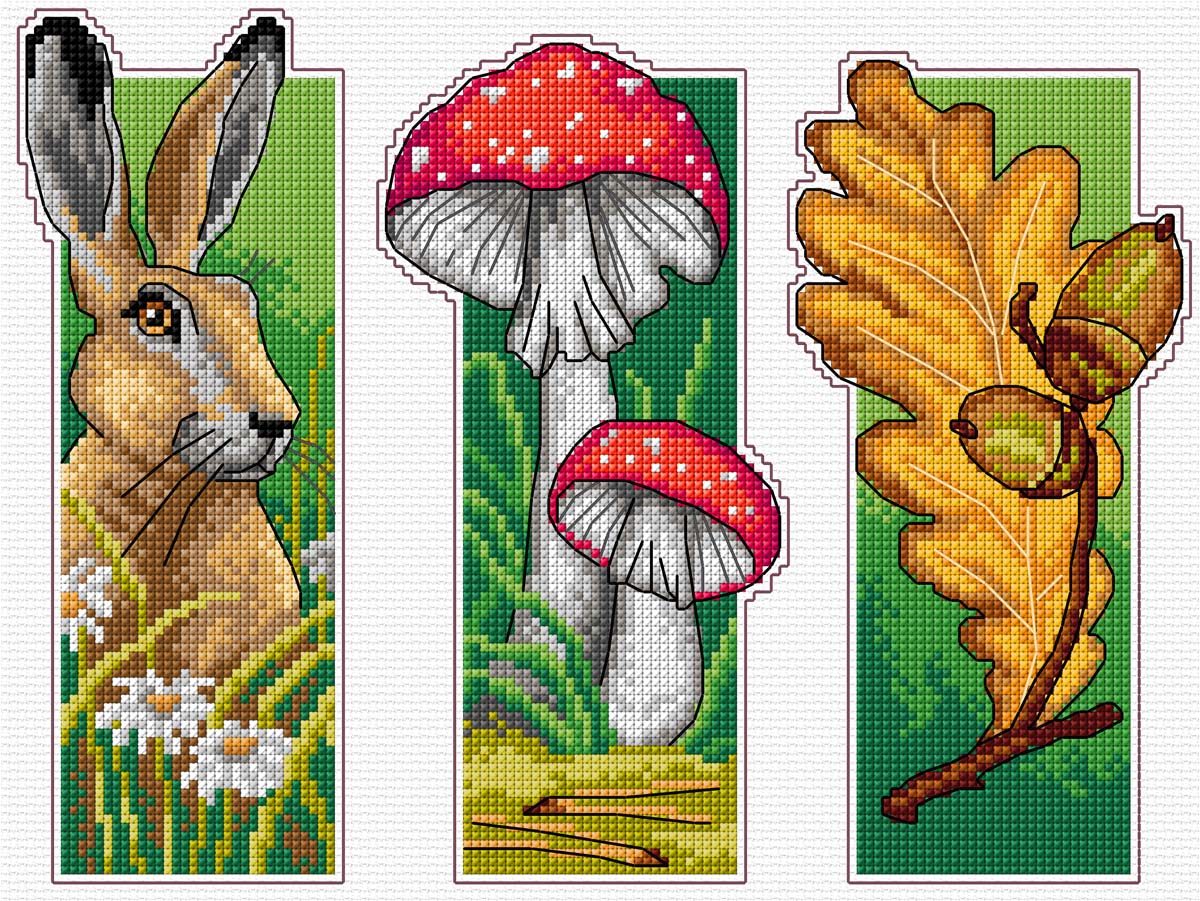 Counted cross stitch kit with plastic canvas Bookmarks Forest 8716