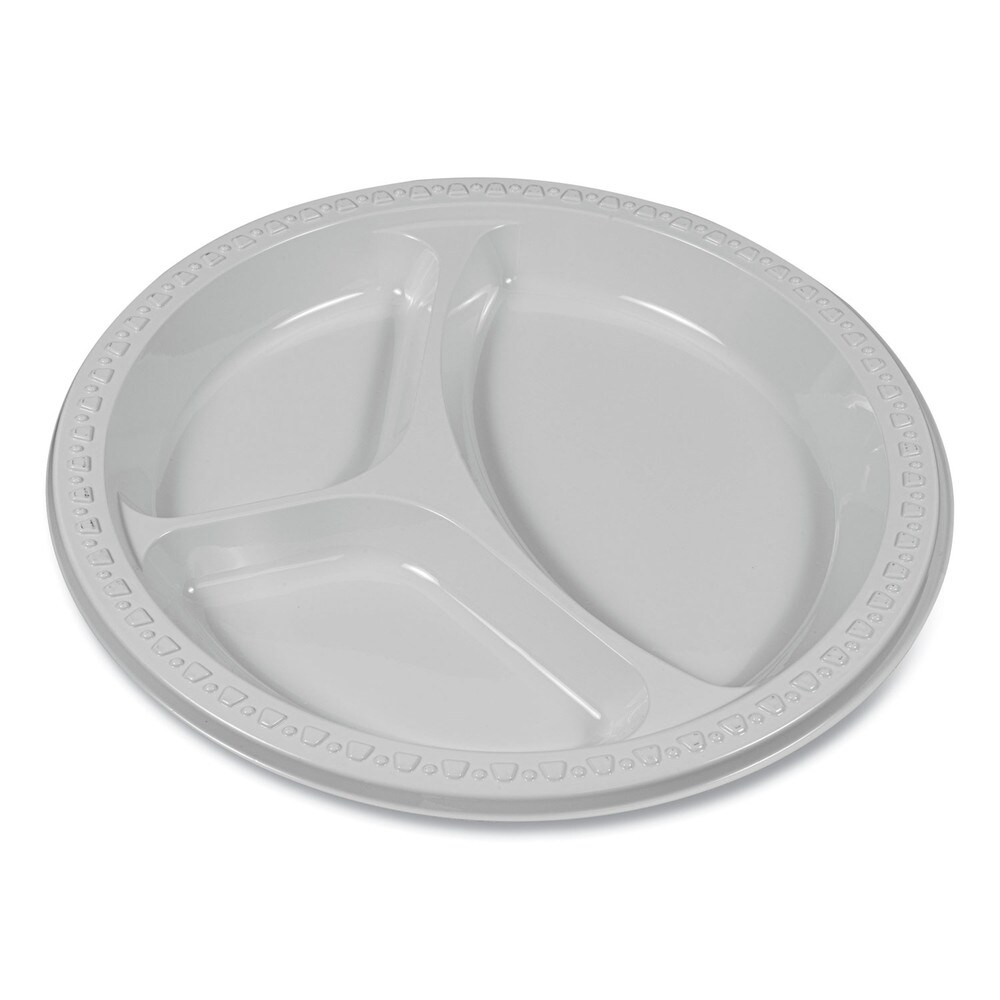 Tablemate Plastic Dinnerware, Compartment Plates, 9" Dia, White, 125/pack