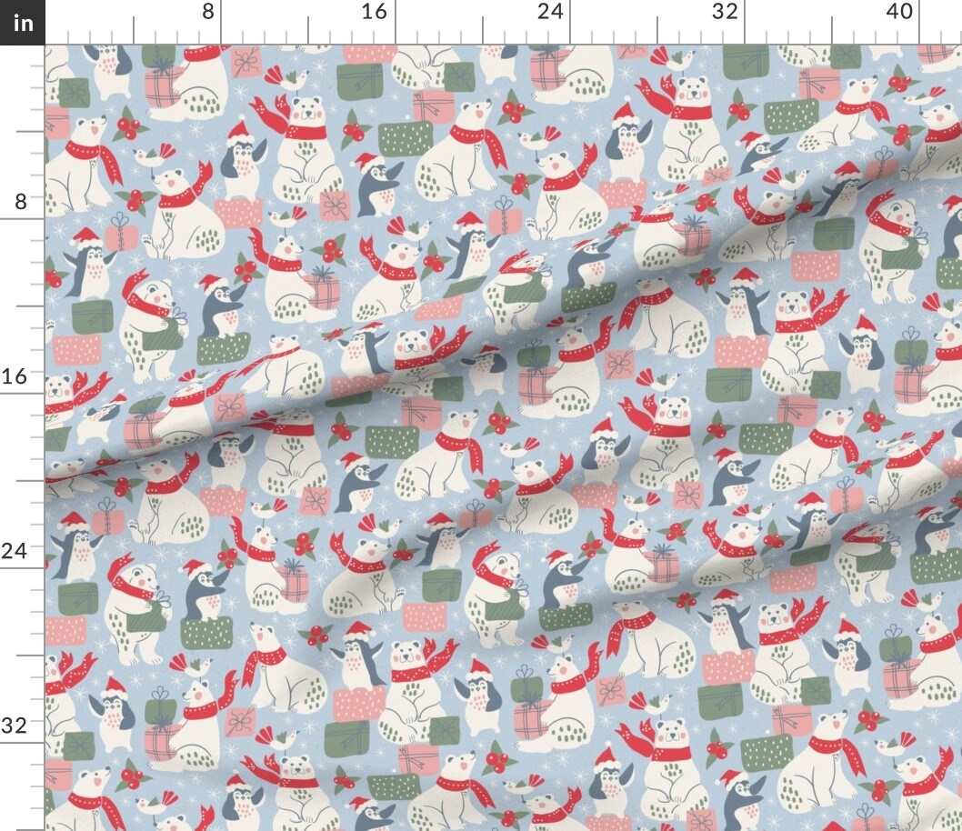 Christmas Winter Christmas Presents Animals Polar Bear Penguins Festive Animals Snowy Scene Gifts Whimsical Kids Novelty Winter Animals Snow Custom Printed Fabric by Spoonflower Various Fabrics by the Yard or Fat Quarter