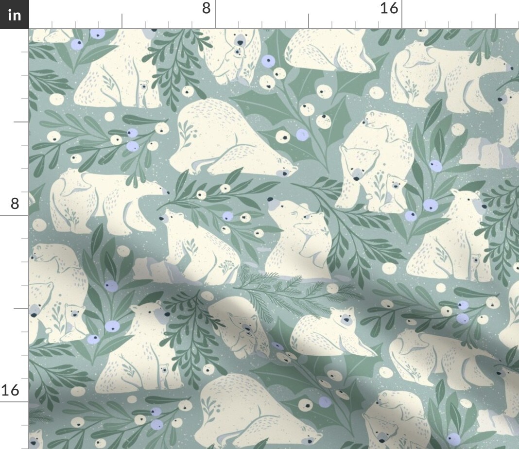 Christmas Winter Polar Bears Mistletoe Arctic Animals Ice Snow Berries Juniper Botanical Baby Polar Bear Holidays Christmas Crafting Snow Custom Printed Fabric by Spoonflower Various Fabrics by the Yard or Fat Quarter