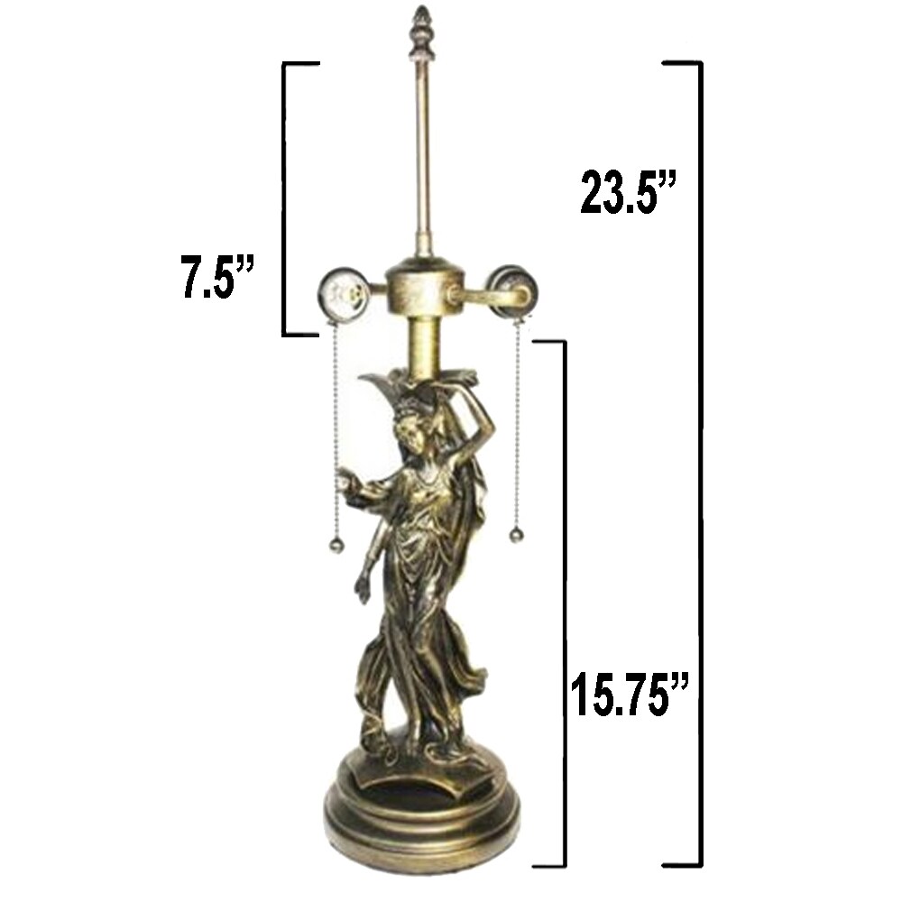 Rainbow Art Glass Lady Metal Lamp Base, Dark Bronze Finish with Gold Highlights, Nicely Weighted, 23.5" Tall