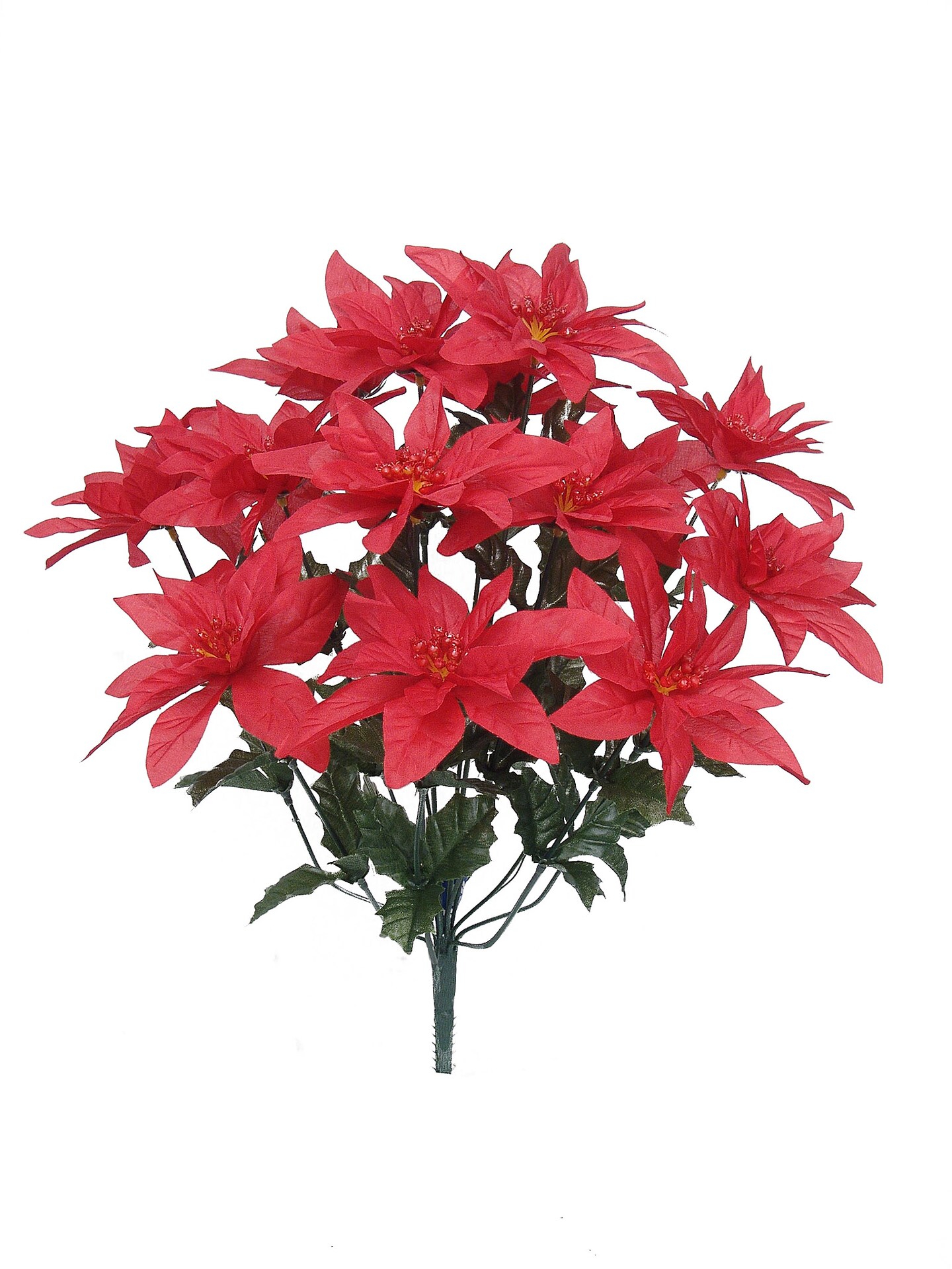 18" Red Poinsettia Bush, Waterproof Artificial Flowers, 14 Bloom Stems for Home Decor, Holiday Arrangements – 6 Pieces
