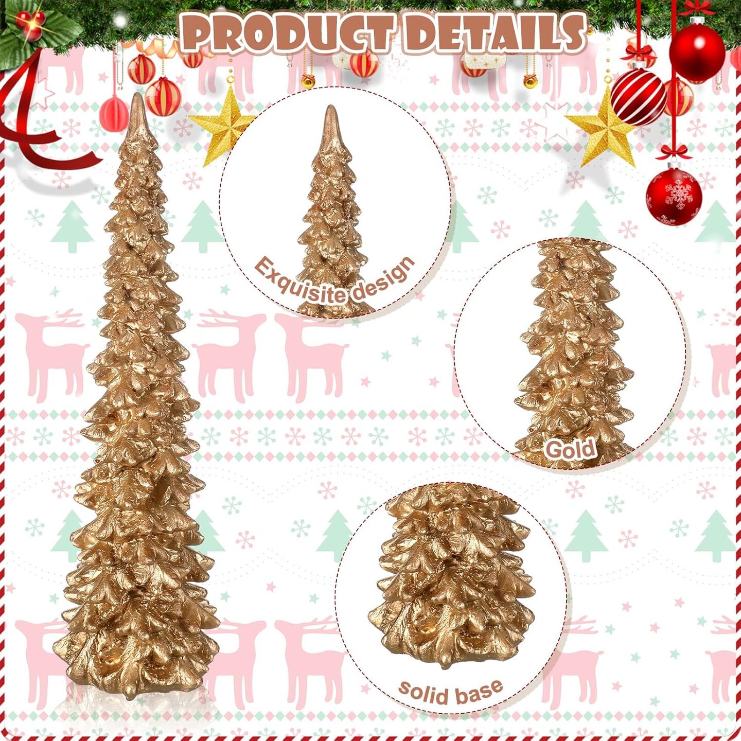 3PCS Gold Resin Christmas Tree Decoration - 13.8 Inch, 9.8 Inch, 5.9 Inch