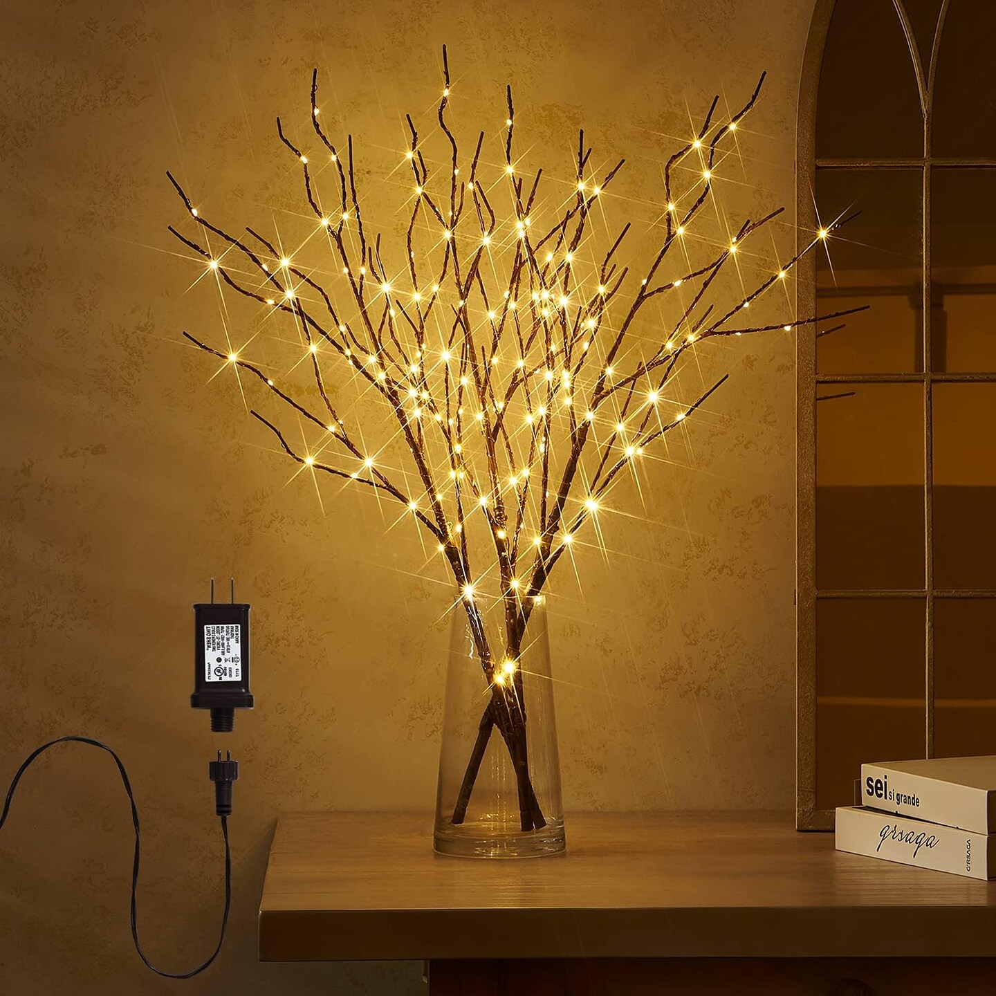 Plug in Lighted Branch with Fairy Lights - 150 LED, Brown (32 Inch)