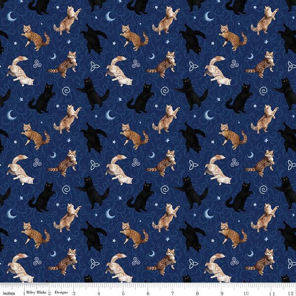Cats in Navy (cd16584-navy) | Celtic Cats | Brigid Ashwood | Riley Blake