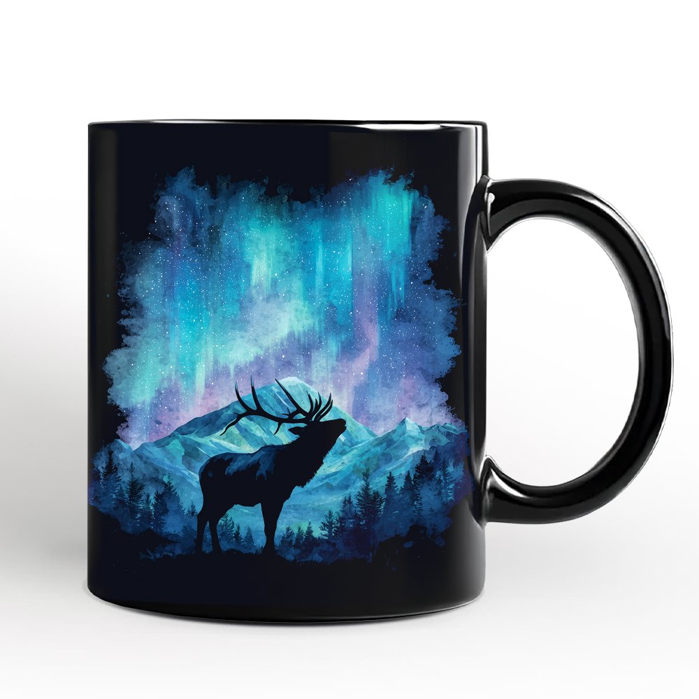Majestic Aurora Elk Mug, Northern Lights Wilderness Stag Gift, Color ...