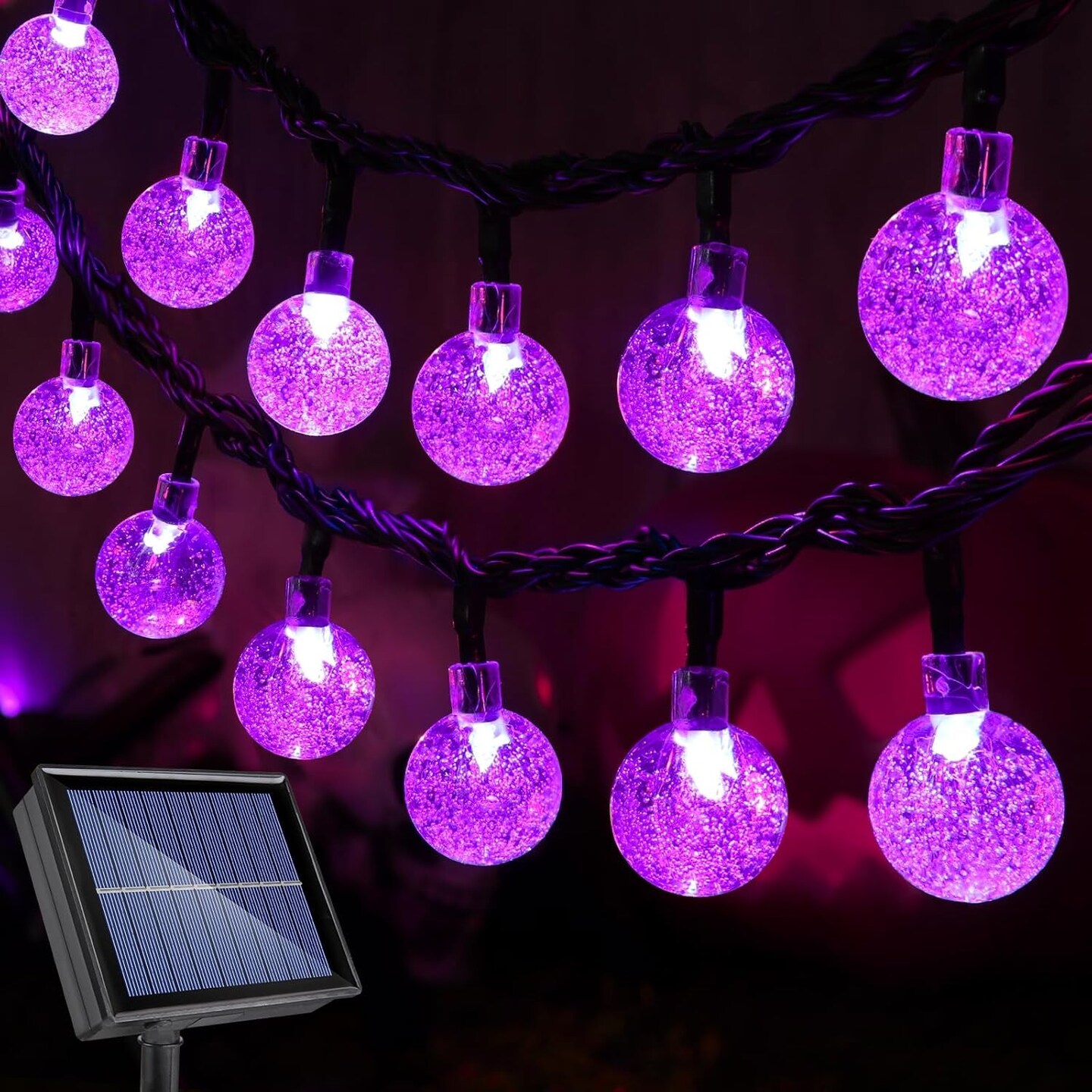 Purple Solar Halloween Lights, 72FT 100 LED Halloween Globe Lights, 8 Modes Waterproof Halloween Lights for Halloween Decoration