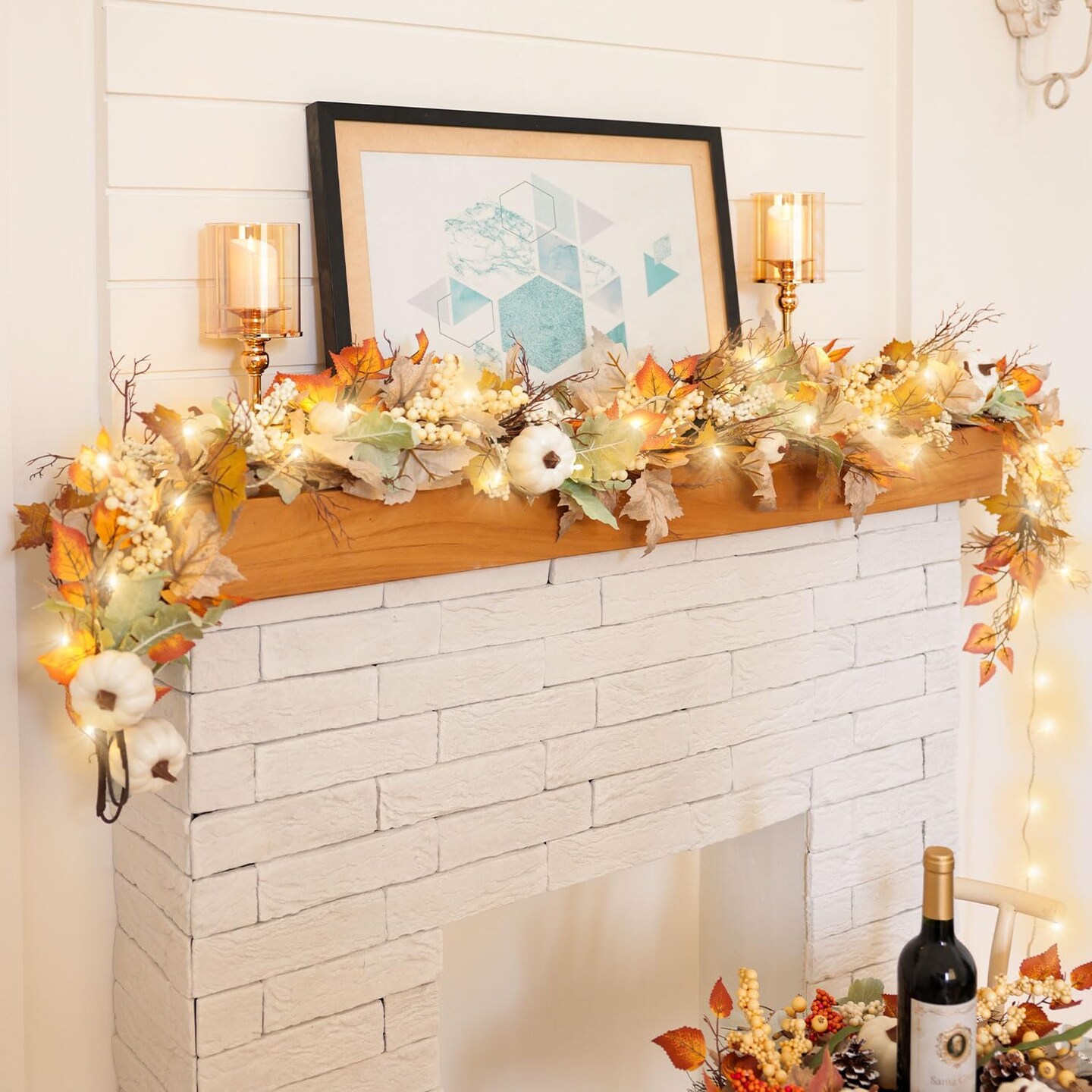 Fall Decor - 6Ft Autumn Maples Leaf Pumpkin Berry Garlands for Decoration - Autumn Thanksgiving Decorations - Fall Leaves Garland - Fall Garland for Mantel