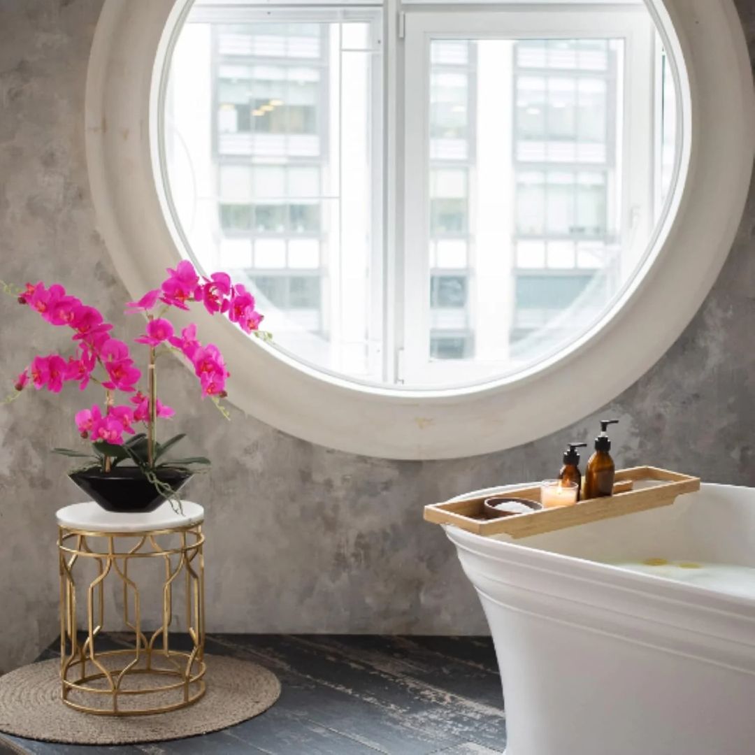 Fuchsia Phalaenopsis Orchid 20" with 6 Buds in Black Vase - Lifelike Silk Flower Arrangement for Elegant Home & Office Decor - Realistic Orchid Design, Floral Home by Artificial Flowers