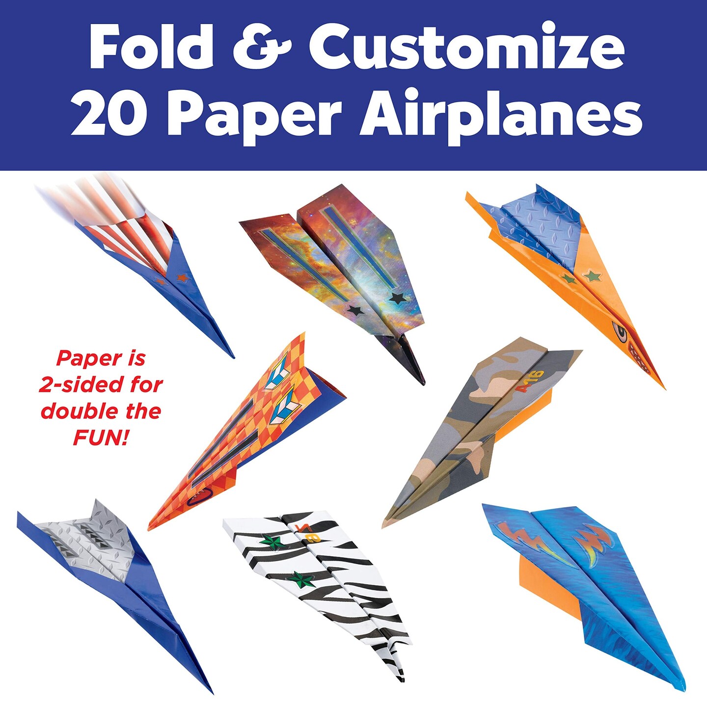Paper Airplane Squadron - Create 20 Paper Airplanes, Crafts for Boys and Girls, Stocking Stuffers and Gift for Boys, Kids Activities for Ages 6-8+