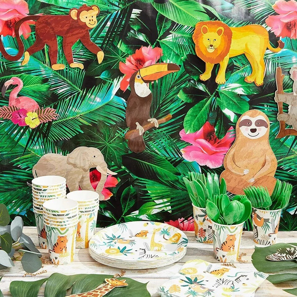 12x Jungle Animal Safari Paper Cutouts for Crafts, Home Party School Decoration