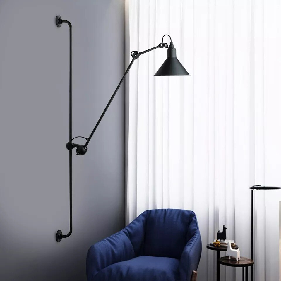 Adjustable Black Rocker Wall Lamp Wall Sconce Long Arm LED Bedside Light Fixture