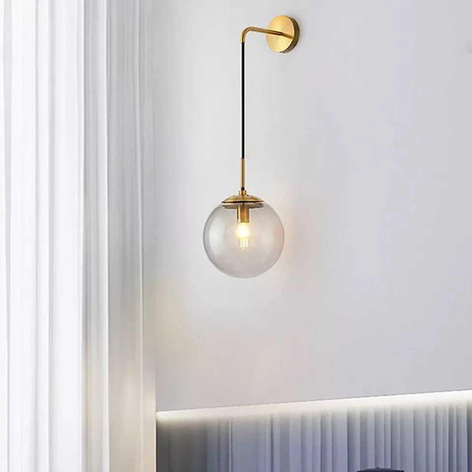 Modern Nordic Hanging Wall Sconce Single Suspender Wall Light Globe Glass Shade