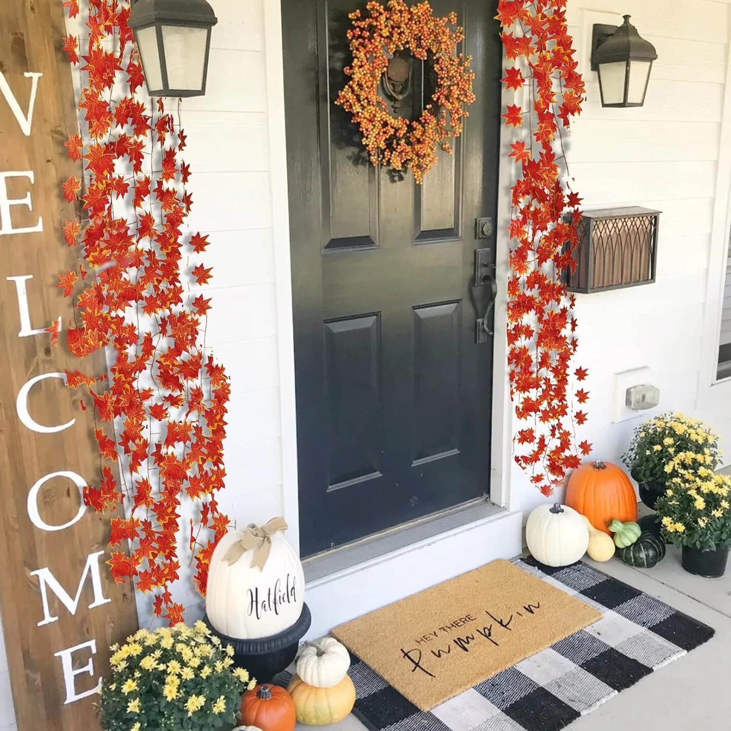 12 Pack 92Ft Fall Leaf Garland Artificial Maple Leaves Garland Silk Autumn Hanging Vines Red Ivy Garland for Thanksgiving Home Wedding Party Garden Fireplace Porch Decor