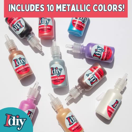 10 Pieces Fabric Paints Metallic Colors (1oz bottles) Bright 3D Fabric T Shirt Clothing Soft Paint, Non-Toxic Water-Based, Washable, Permanent, Classroom, Kids Birthday Party Art Craft, Holiday Craft