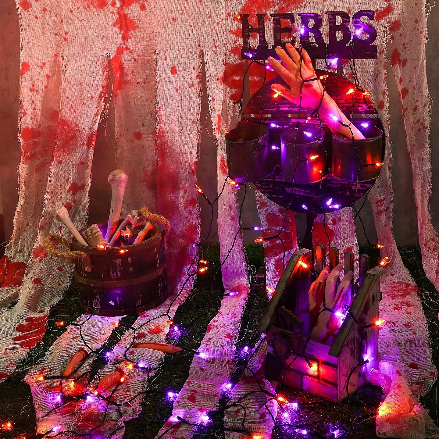 33 ft  Orange Purple Halloween Lights,Battery Operated 100 LED Mini String Lights Waterproof Halloween Lights with 8 Modes &#x26; Timer Function for Halloween Decorations