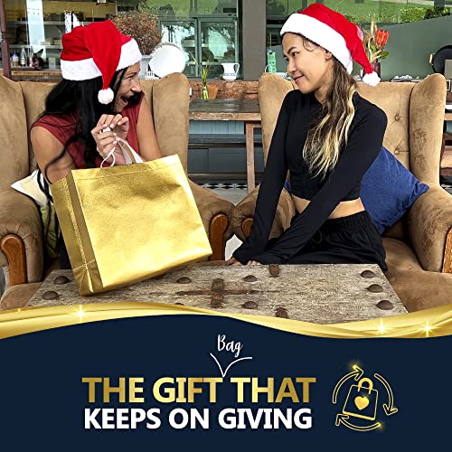 15 Pieces Gold Gift Bags Large Size – Reusable Gold Gift Bags With White Handles - Perfect As Christmas Gift Bags, Goodie Bags, Birthday Gift Bags, Party Favor Bags –13Wx5Dx11H