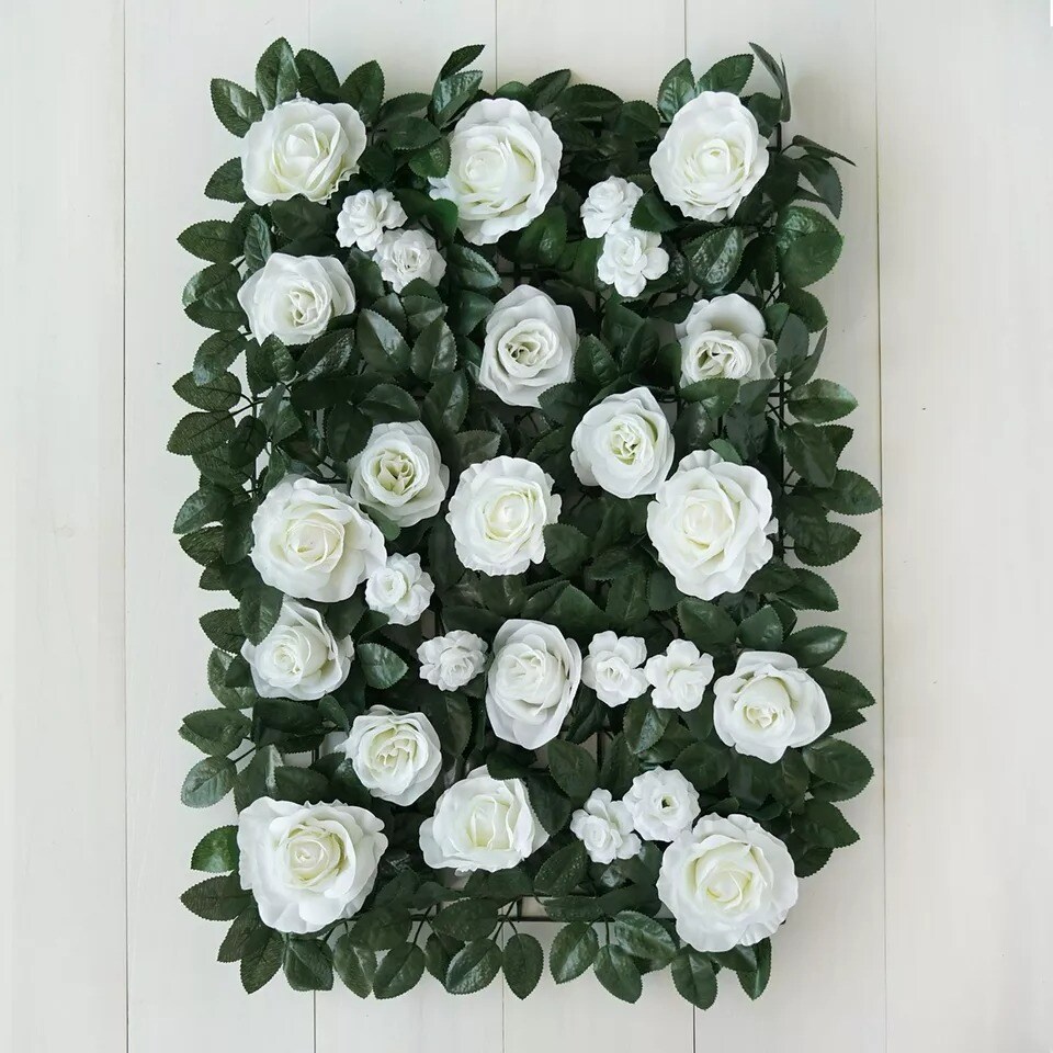 24x18-Inch White and Green Silk Rose Flowers Wall Backdrop Panel Wedding