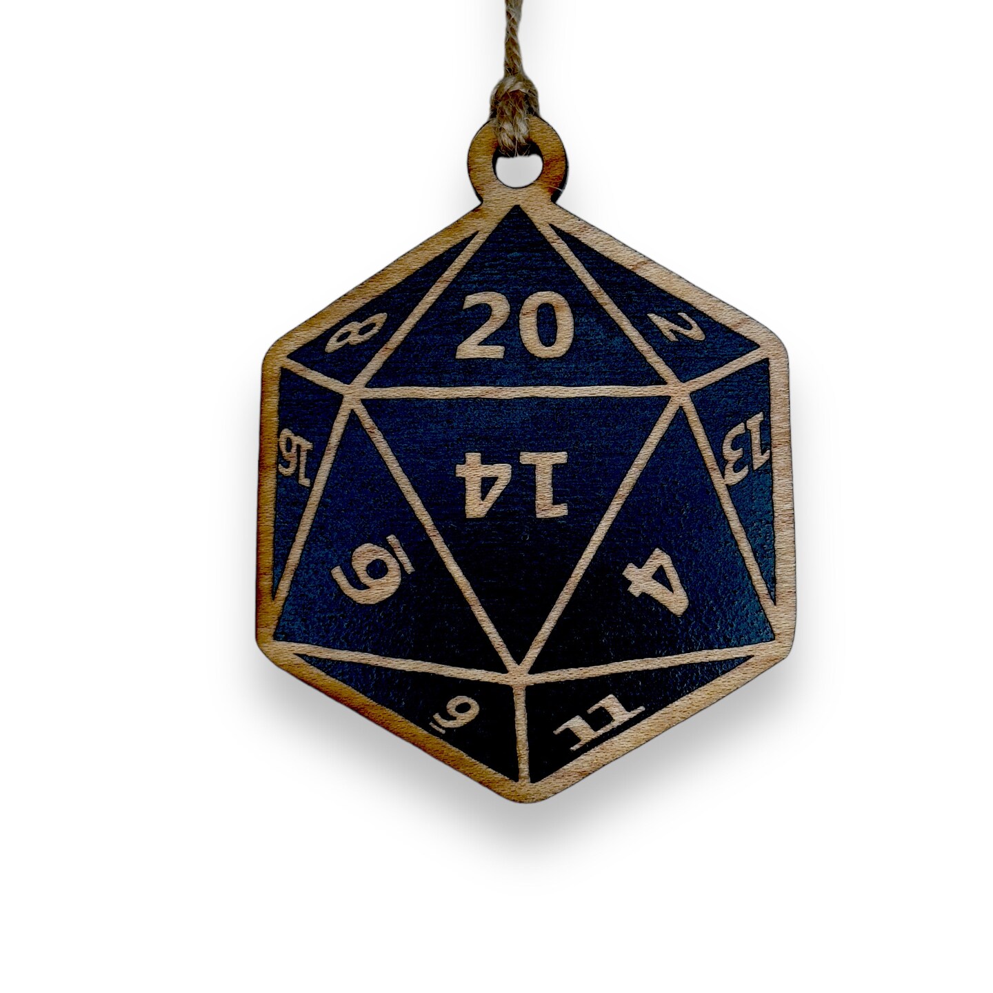 Ornament - D20 - Black Painted Raw Wood 3x3in