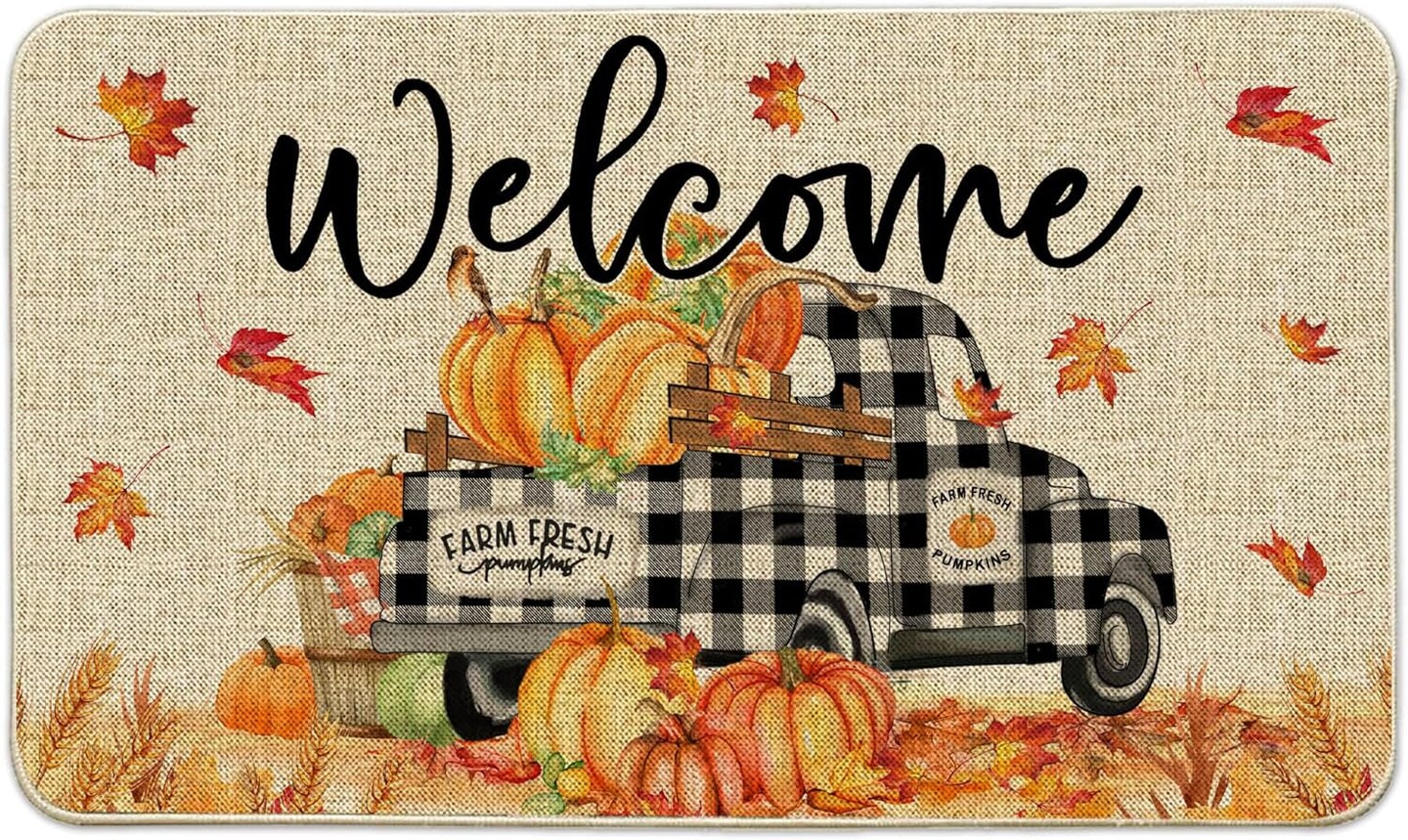 Fall Door Mats 17X29 Inch, Fall Decorations for Home, Fall Welcome Mats Outdoor, Autumn Fall Pumpkin Truck Doormats for Front Door Decorations, Decorative Fall Decor for Home