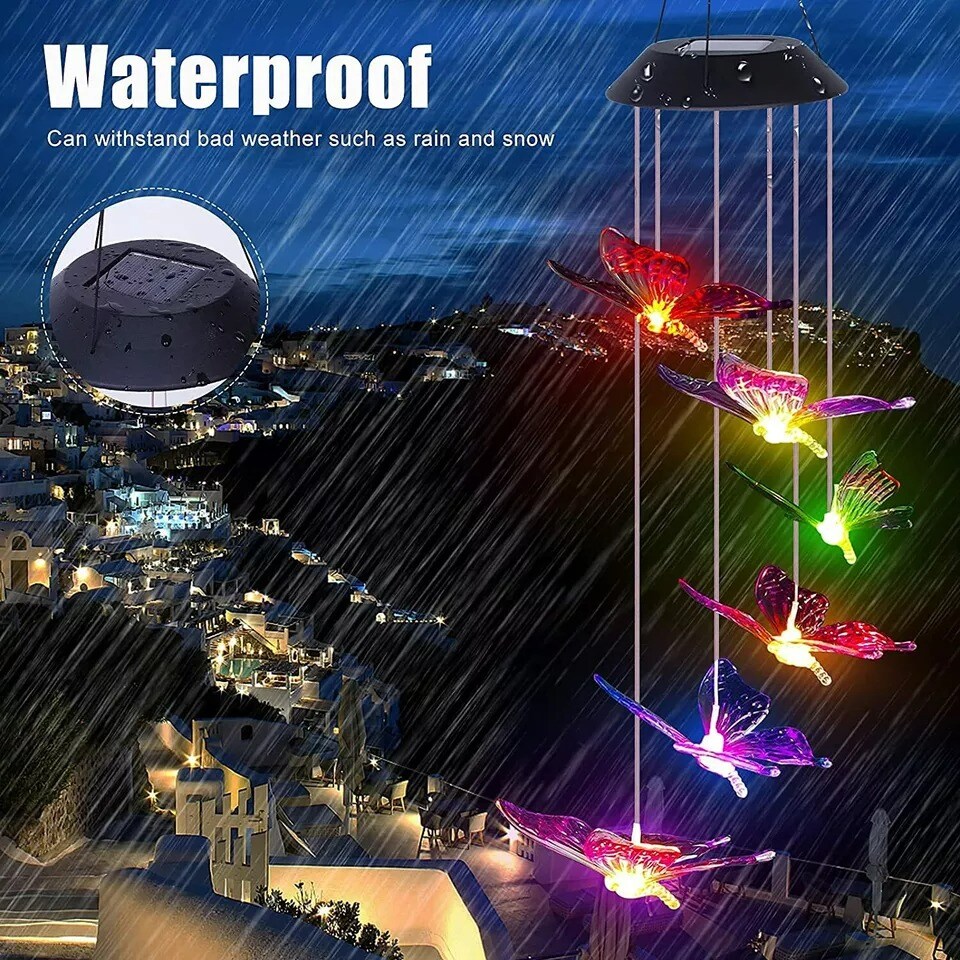 Solar Color Changing LED Butterfly Hanging Wind Chimes Home Garden Decor Light