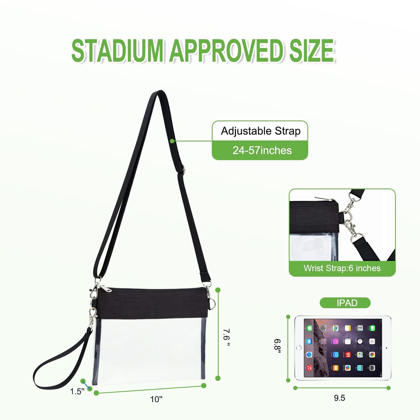 Clear Crossbody Purse Bag Stadium Approved Clear Tote Bag for Work Concert Sports(Black)