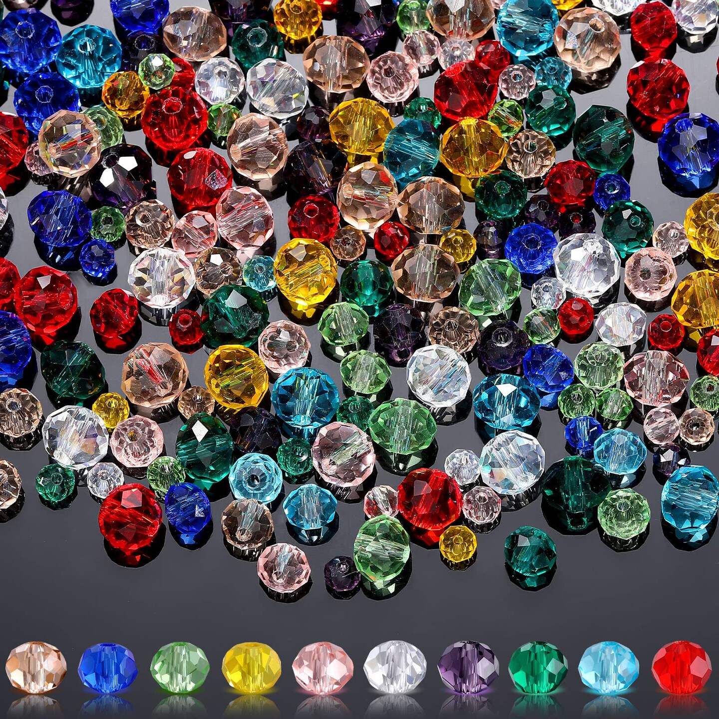 1000 Pieces Glass Beads , Crystal Glass Beads Faceted Rondelle Shape Crystal Beads Assorted Colorful Loose Beads for DIY Craft Bracelets, Necklace Jewelry Making, 4 mm 6 mm 8 mm (Fresh Color)