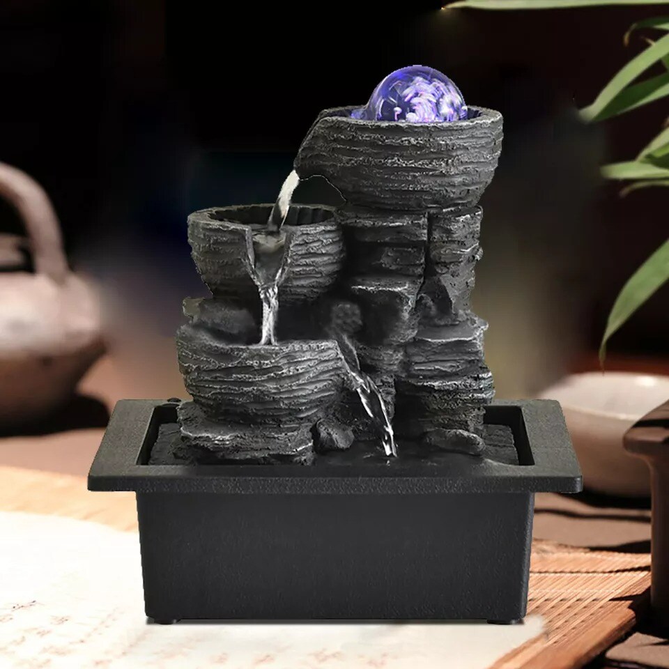 Home Decor Indoor Water Fountain w/ Light FengShui Waterfall Ornament Tabletop