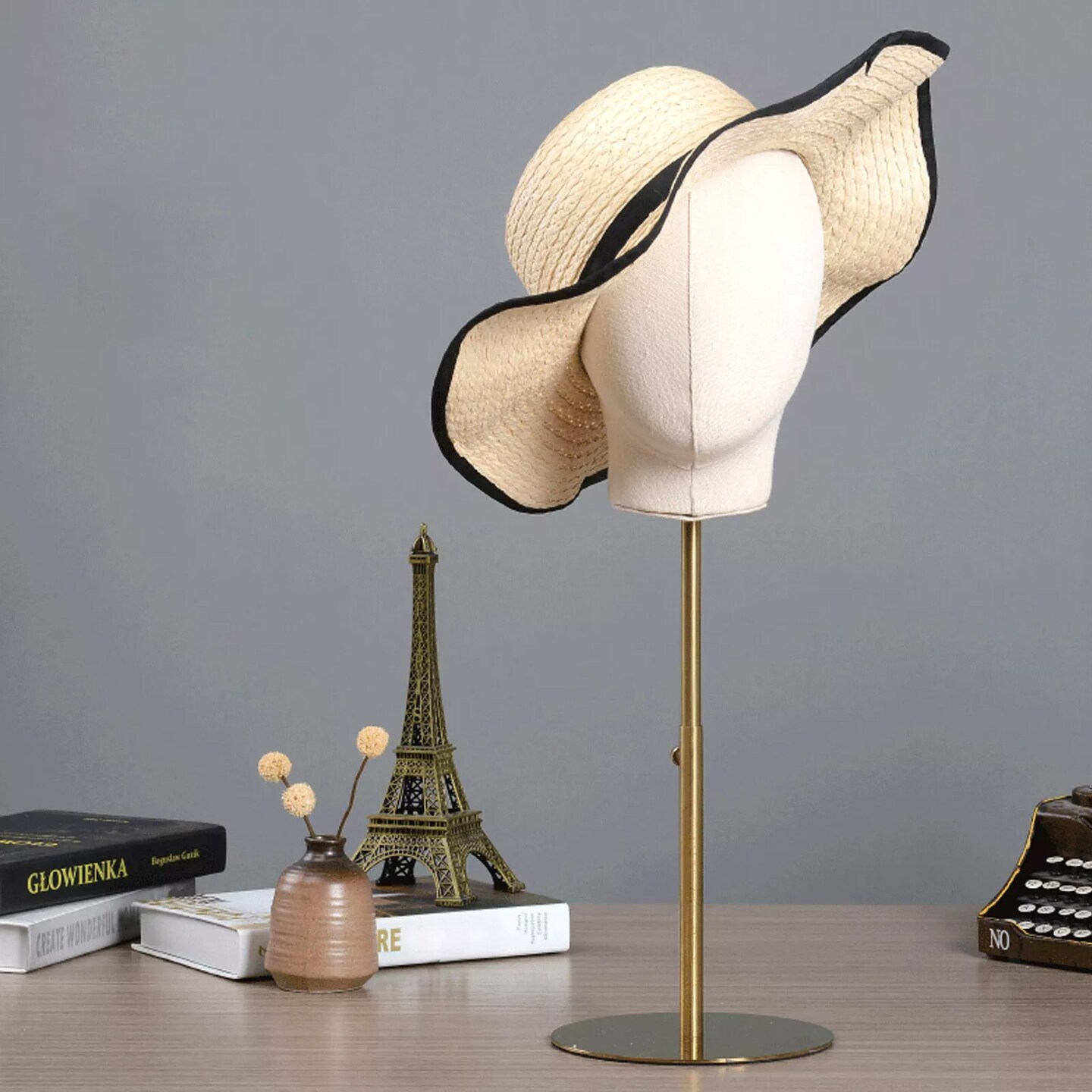 Golden Wig Display Stand Adjustable Mannequin Head Hat Cap Hair Display Holder