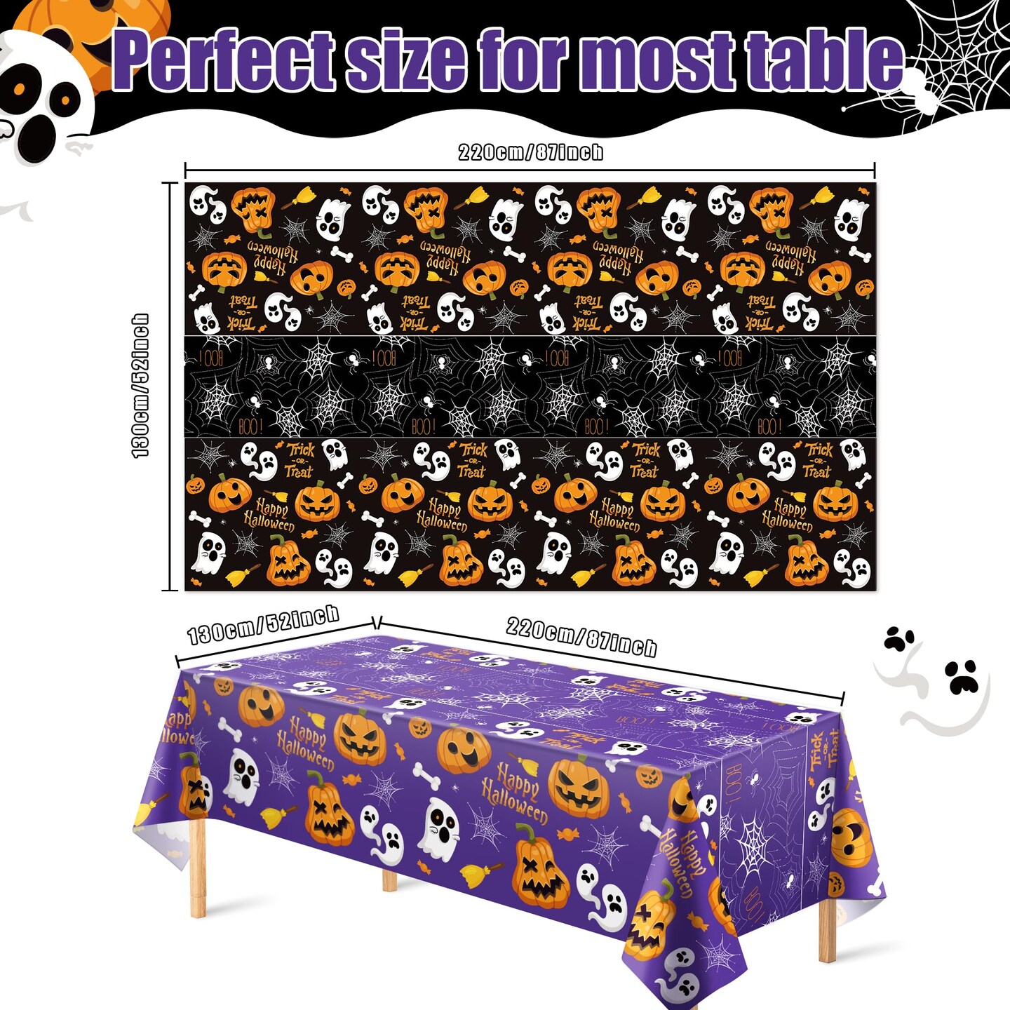 2 Pieces Halloween Decorations - Halloween Decorations Indoor Outdoor - Disposable Plastic Halloween Tablecloth | Halloween Party Decorations Favors Supplies for Table Decor Backdrop Banner,
