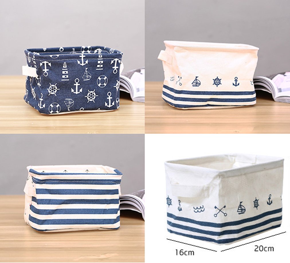 3 Pieces Nautical Fabric Storage Baskets Bins Cloth Collapsible Organizers Box Beach Anchor Nursery Toys Basket Shelves &#x26; Desks