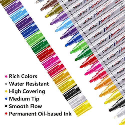 Paint Markers Paint Pens, Waterproof Quick Dry and Permanent, Work on Almost Anything, Oil-Based Paint Marker Pen for Rock Painting, Metal, Wood, Plastic, Canvas, Glass, Mugs, Craft - 18 colors