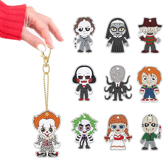 Halloween Diamond Art Keychains Horror Movie DIY Diamond Keychain Scary Stuff Halloween Gifts for Wome