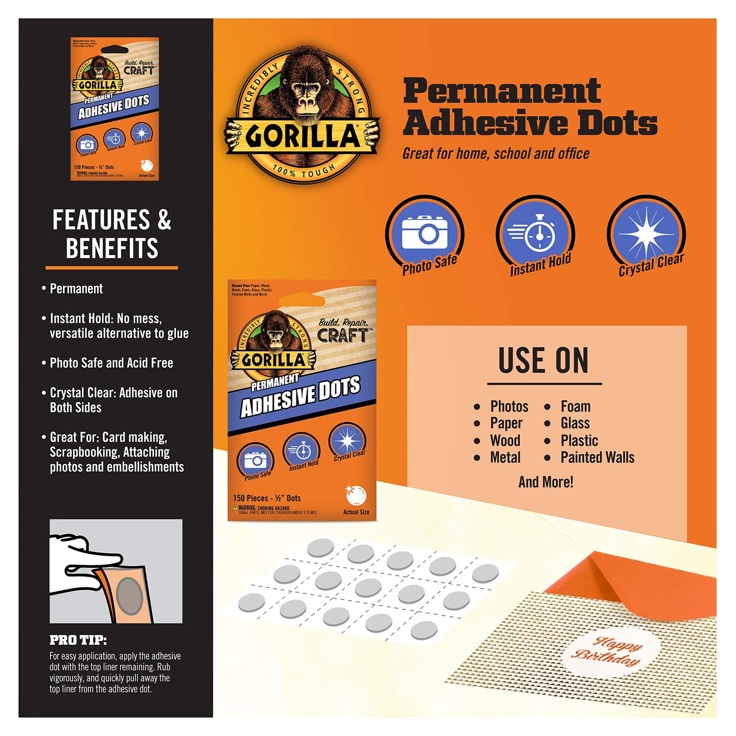 150 PCS Permanent Adhesive Dots, Double-Sided, 0.5&#x22; Diameter, Clear, (Pack of 1)