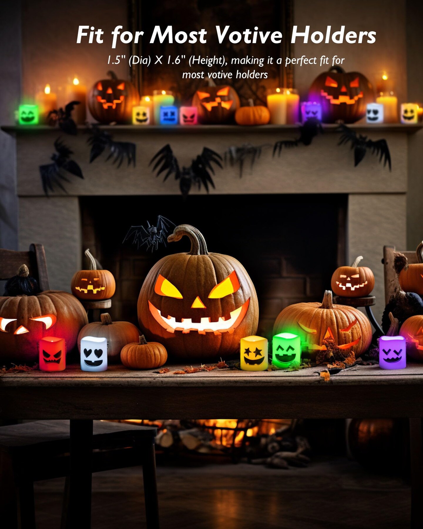 24 Pieces Color Changing Halloween Flameless Candles, 200+ Hours LED Votive Candles, Battery Operated Tea Lights for Pumpkin, Party, Christmas Decor (Batteries Included)