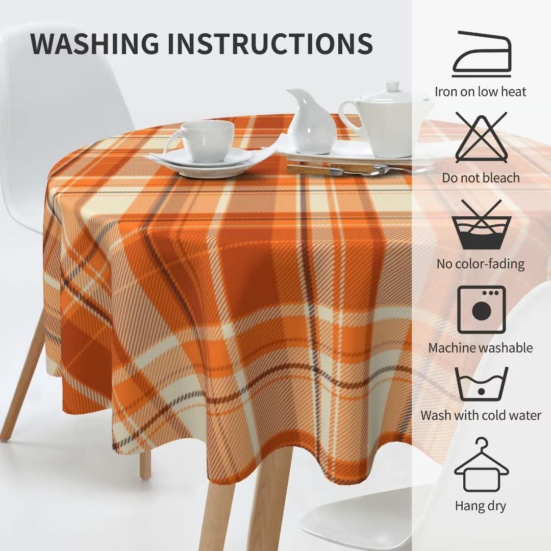 Fall Tablecloth 60 Inch Round Autumn Thanksgiving Plaid Table Cloth Dust-Proof Wrinkle Resistant Rustic Tablecloth for Holiday Kitchen Dining Room Party Picnic Indoor Outdoor