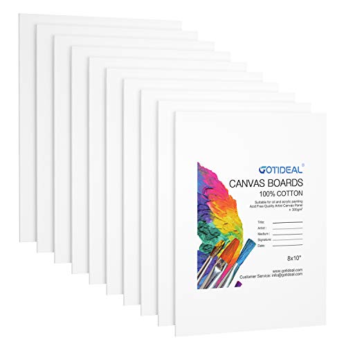 10 Pieces Canvas Boards, 8x10&#x22; inch ,Gesso Primed White Blank Canvases for Painting - 100% Cotton Art Supplies Canvas Panel for Acrylic Paint, Pouring, Oil Paint, Watercolor, Gouache