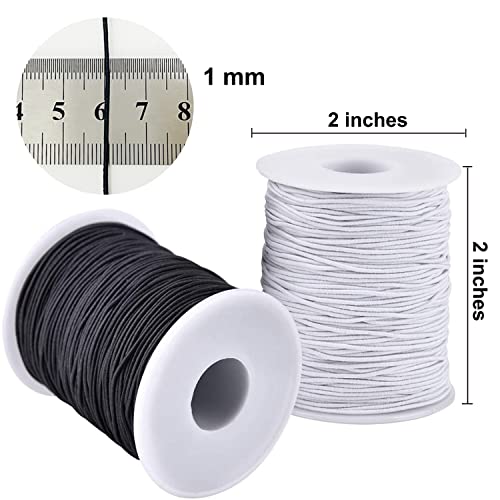 2 Rolls 1 mm Sturdy Stretchy Elastic Cord for Jewelry Making, Necklaces, Beading Black and White