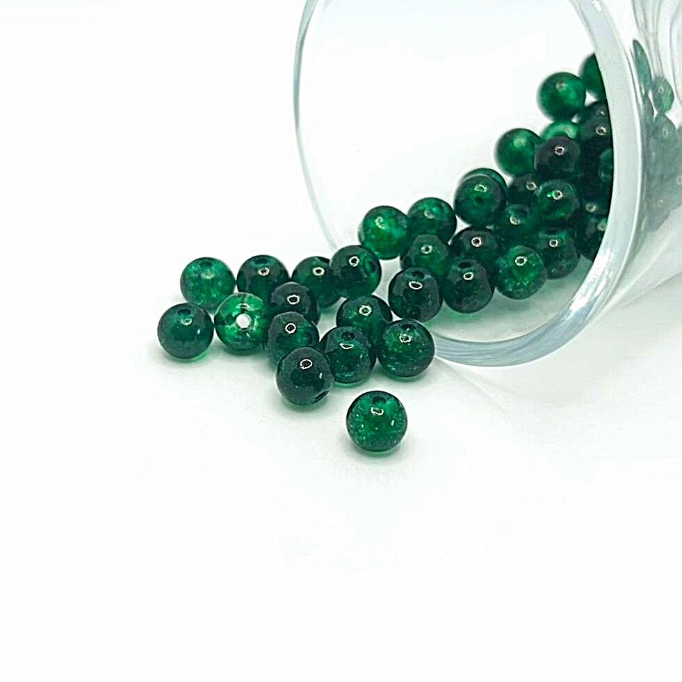 1 strand (aprx 133 beads) 6 mm Dark Green Glass Crackle Beads