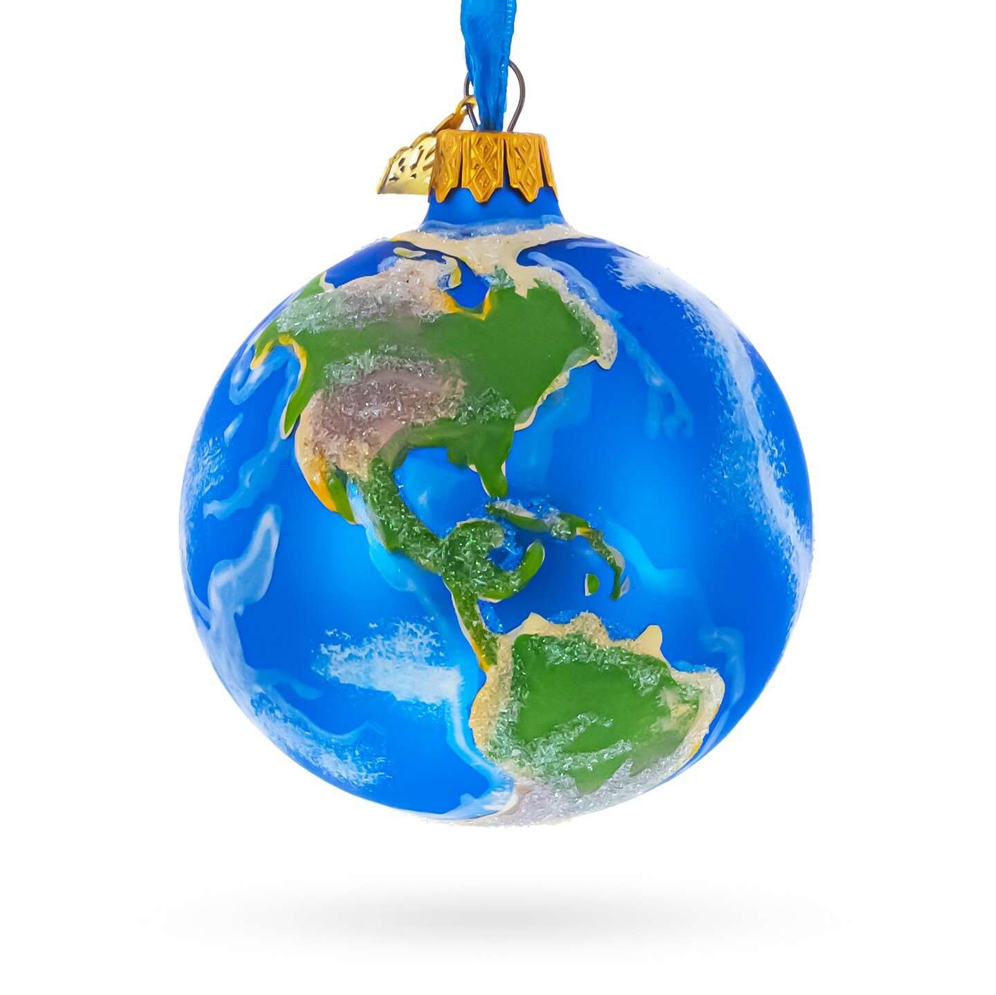 Planet Earth Globe Glass Ball Christmas Ornament 3.25 Inches