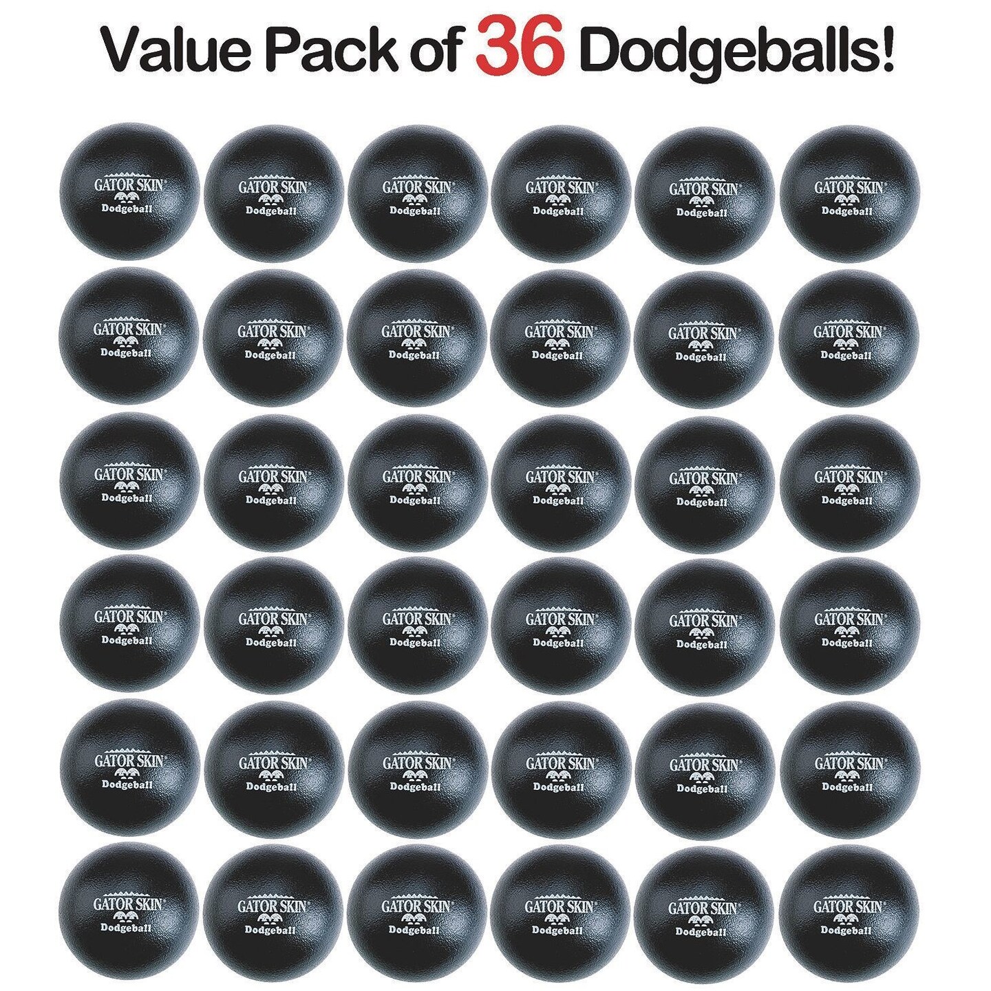 S&#x26;S Worldwide Gator Skin Foam Dodgeballs - Easy to Grip, Soft - Low Density Foam Core for No Sting, Durable Coating, Tear and Puncture Resistant, Small 6&#x22; Size for Kids, Case of 36 Black Balls.