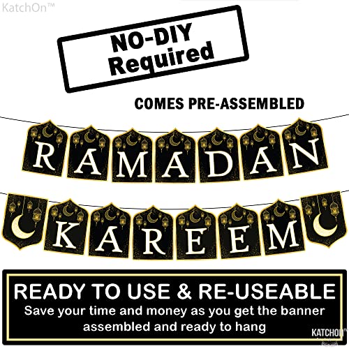 Ramadan Kareem Banner for Ramadan Decorations - 10 Feet, No DIY | Ramadan Mubarak Banner for Ramadan Decorations for Home | Ramadan Banner for Eid Decorations | Black and Gold Ramadan Decor