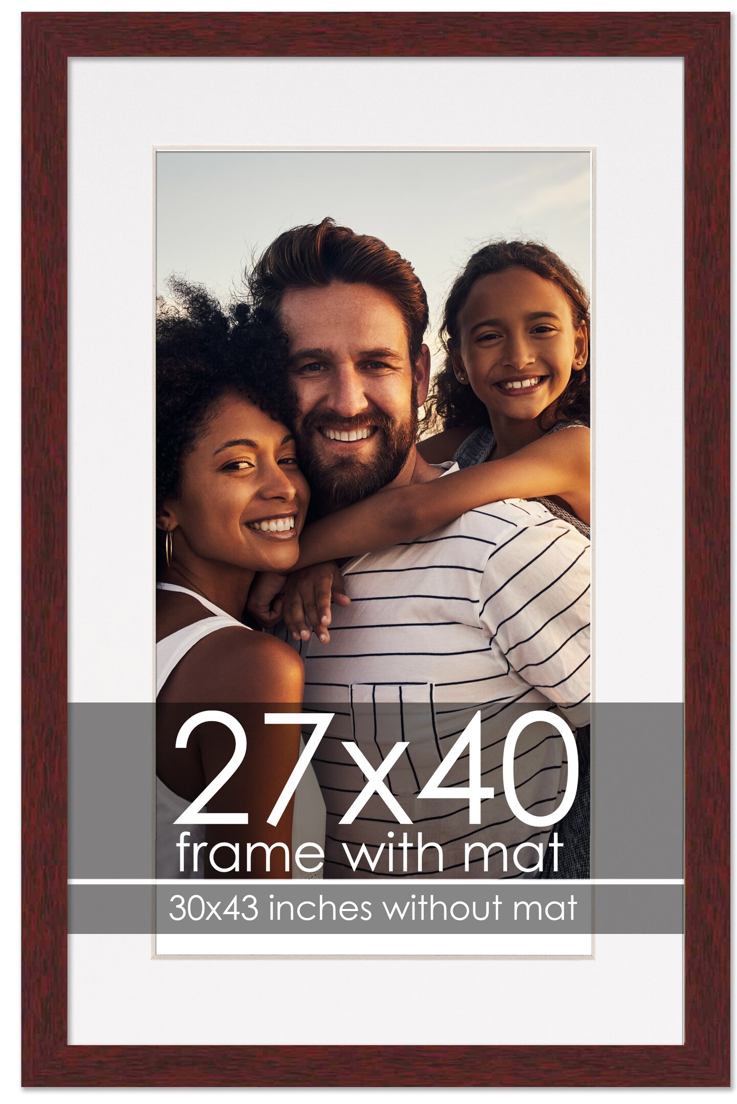 Brown Frame Wood Grain with White Photo Mat, UV Acrylic Front, Foam Board Backing, 60 Sizes Available