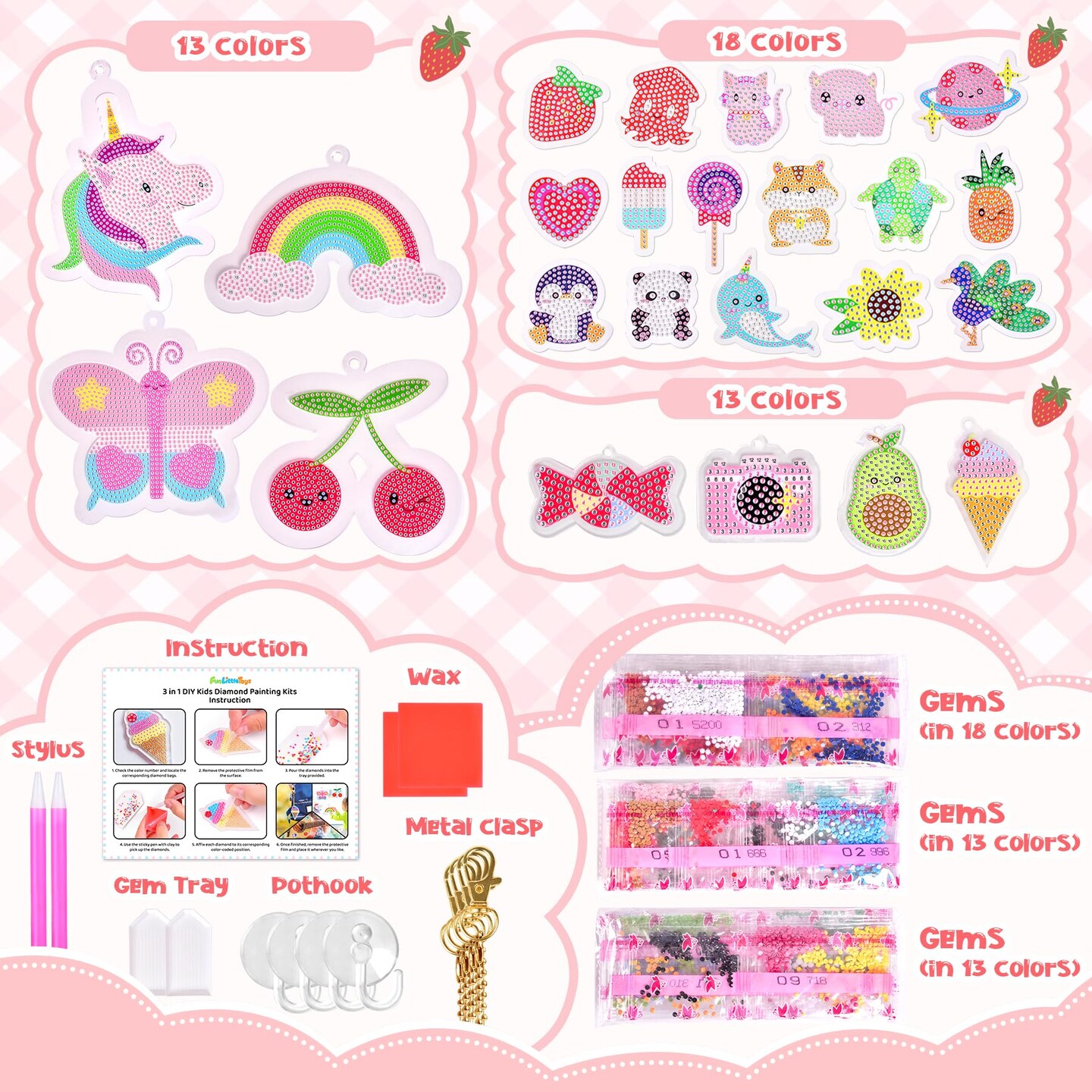 24 Pieces Diamond Art Kits for Kids, Diamond Painting Kits, Arts and Crafts for Kids Ages 6-8-12, Gem Art As Gifts Ideas for Girls Boys, Small Diamond Painting Stickers, Kids Craft Age 6+