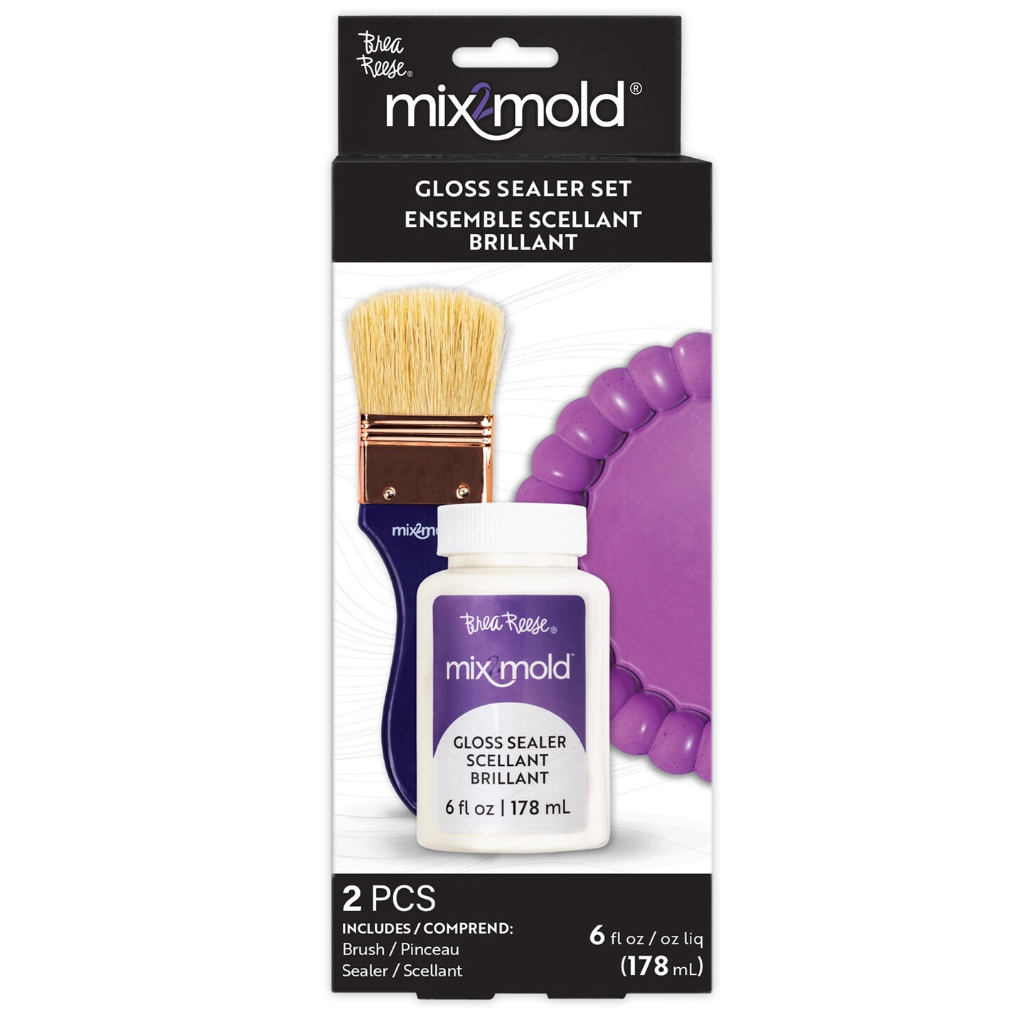 Brea Reese: Mix2Mold Glossy Sealer - 6 fl oz (178 ml) - Application Brush - For Resin-Ceramic Resin-EcoResin Craft Projects, Indoor/Outdoor Use Sealer