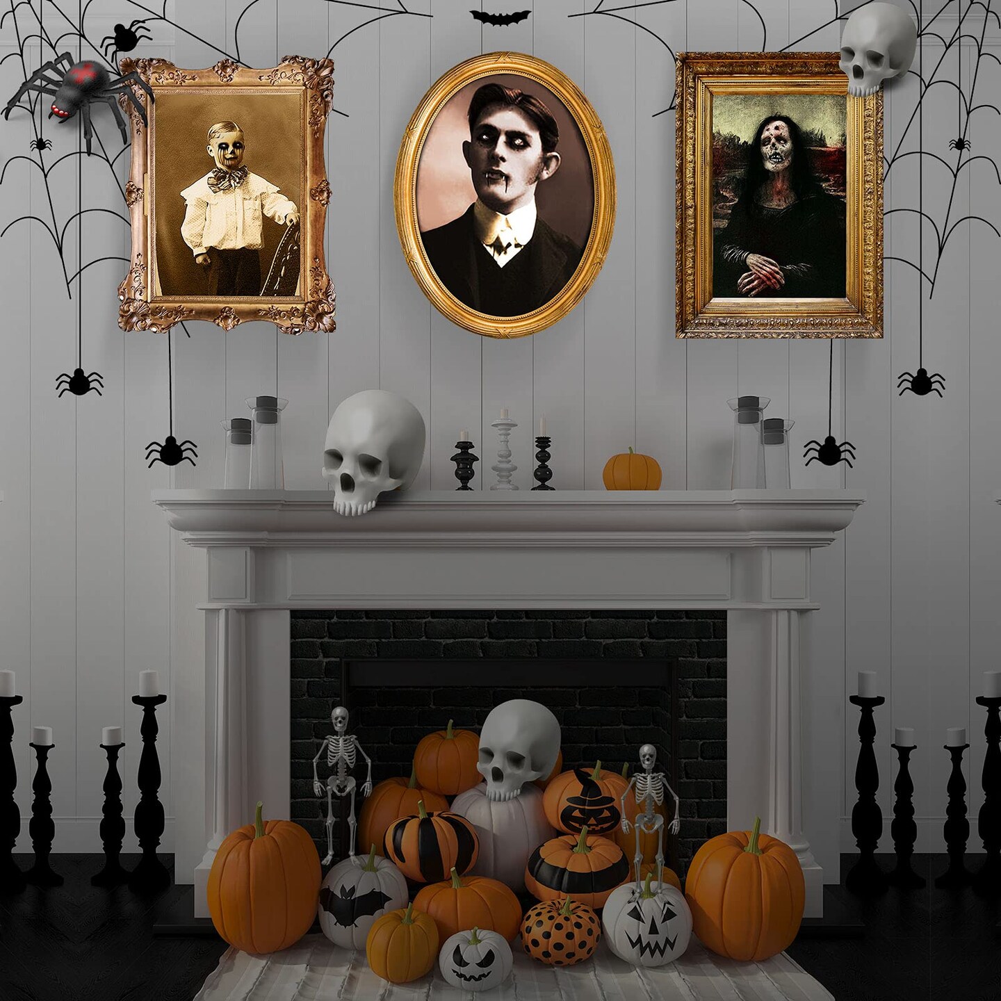 6 Pieces Halloween Decorations 3D Changing Face Horror Pictures Moving Portrait Haunted Pictures Gothic Mansion Portraits Tabletop Picture Frame Scary Wall Decoration for Halloween Party House (Chic)