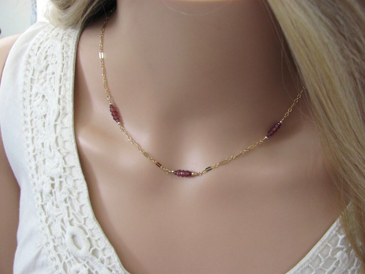 Delicate Garnet Necklace with newest Silver